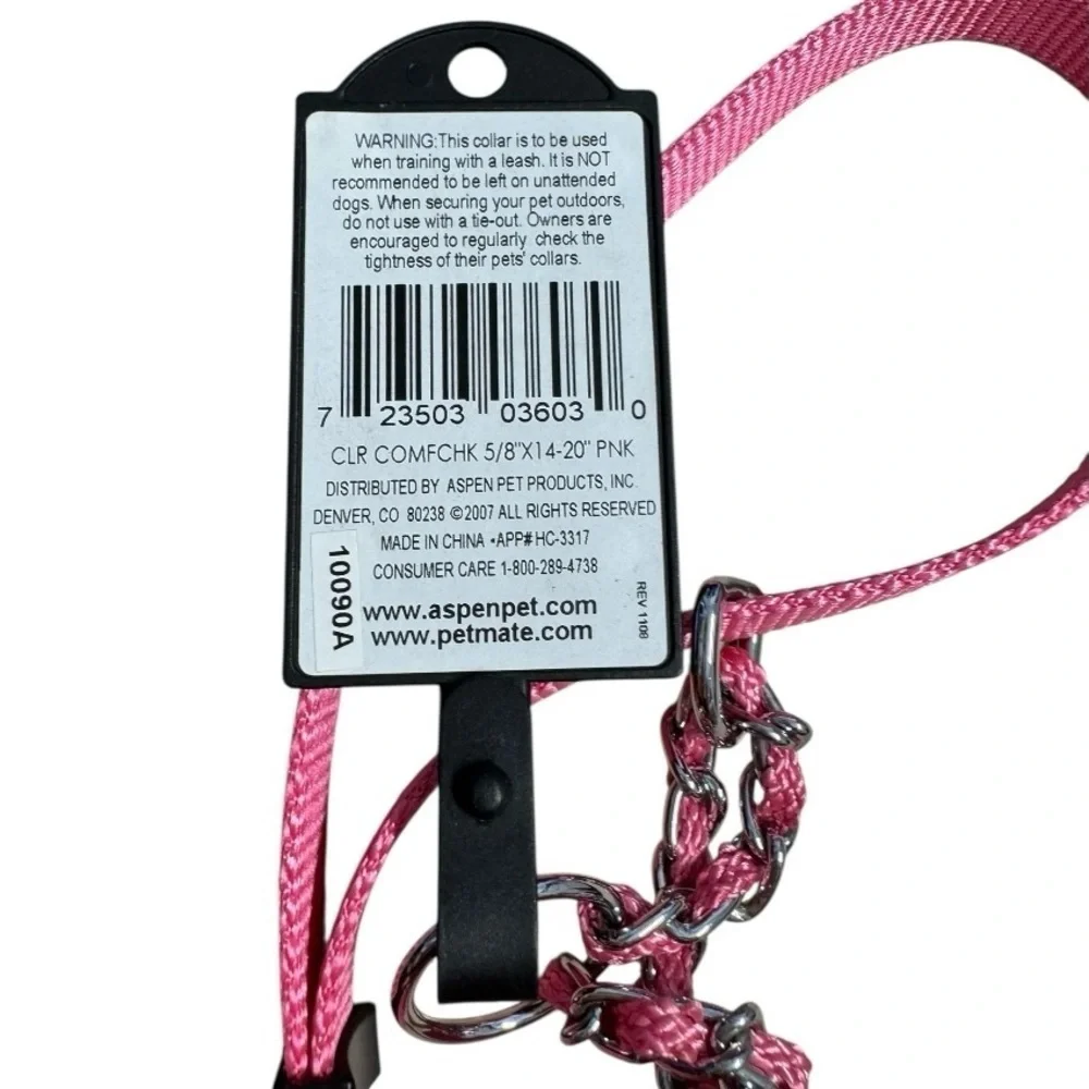 New Petmate Mighty Link Comfort Check Dog Collar Pink Suitable Up To 18 lbs.
